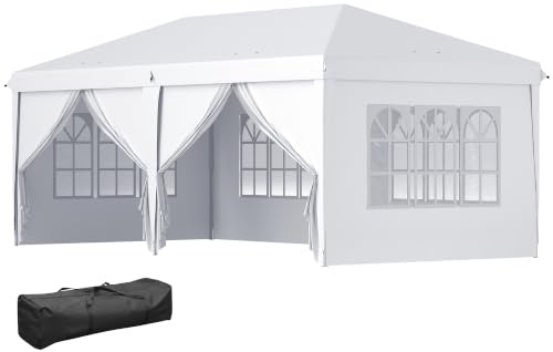 Outsunny Tonnelle de Jardin 3x6m Barnum Pliant Côtés Amovibles Blanc | Tente de Réception, Structure en Acier Renforcée, Abri de Jardin Pop-up, pour Mariage Fête Marché, Sac de Transport