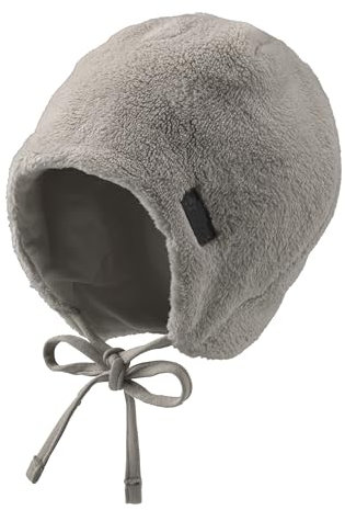 Sterntaler Mütze aus Teddyflausch - Unisex Babymütze mit angeschnittenen Ohrenklappen und Bindeband - warme Beanie, gefüttert mit Baumwollfleece - Erstlingsmütze - hellgrau, 35