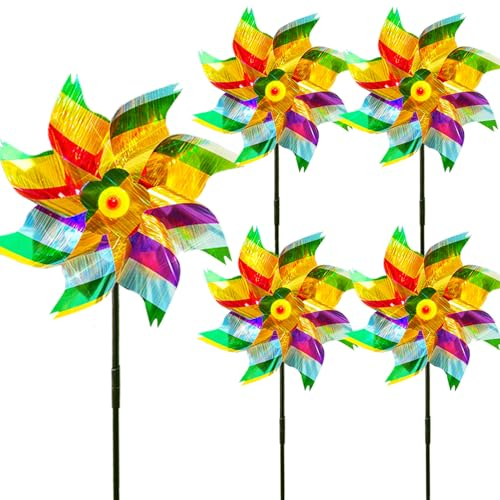 5 Stück Windräder Vogelabwehr, Reflektierende Windmühle,Taubenabwehr Windrad,Garten Obstgarten Balkon Vogelabwehr,Gartendekoration für draußen (Farbe-C)