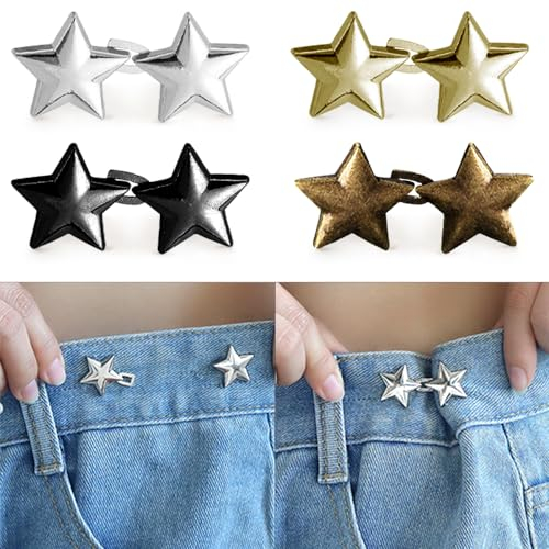 4 Sets Einstellbar Knöpfe Ohne Nähen Stern Knöpfe,Sterne Hosenbund Enger Machen Wiederverwendbar Pentagramm Hosen Enger Machen Clip Buttons Star Jeansknöpfe Knöpfe Hosen Enger Machen Für Hosen Clothes