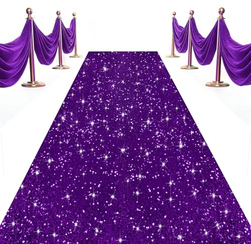 OMKSIH Lila Teppichläufer für Party, Hochzeit, Gangläufer, 6 x 4,5 m, Pailletten-Gangläufer für Hochzeitszeremonie, Glitzer, Gangläufer, Teppichläufer für Hochzeit, Brautparty, Party-Dekorationen