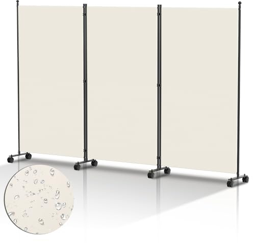 Ansobea Biombo biombo con ruedas, divisor plegable de 3 piezas, 263 x 181 x 30 cm, para dormitorio, protección visual de fibra de poliéster, fácil instalación (beige)