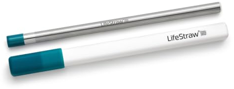 LifeStraw Sip – Paille Filtrante Réutilisable en Acier Inoxydable avec Étui, Élimine les Microplastiques, Bactéries et Parasites pour Voyage et Utilisation Quotidienne, Laguna Teal