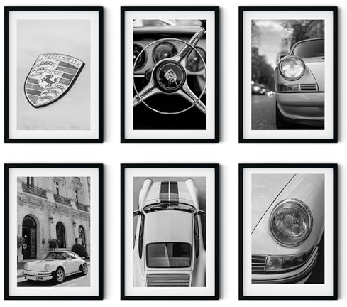 MJ-GRAPHICS® - Mood Poster Set Porsche Vintage - Wohnzimmer Deko Schlafzimmer Büro Kinderzimmer - Porsche-Liebhaber Wandposter - 6xA3 Art Kunstdruck - Luxusauto, Mode Fashion, Vintage - ohne Rahmen