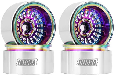 INJORA 1.9 Beadlock Felge Aluminium Offset -10mm Rad für 1/10 RC Crawler SCX10 Pro TRX4 VS4-10 Gen8,Regenbogen Alle