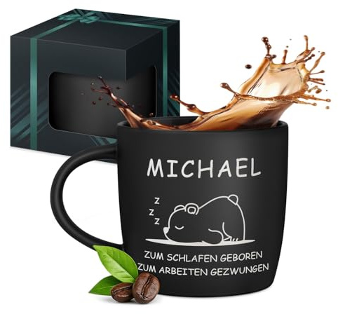 Maverton Keramik Kaffeetasse 400ml mit Gravur - personalisierter Kaffeebecher aus Matt Keramik mit Henkel - Trinkbecher für Männer zum Geburtstag zu Weihnachten - matt schwarz - Innen schwarz - Schlaf