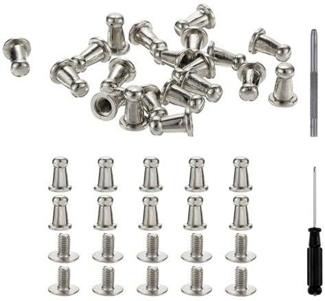 QUARKZMAN Viti a Bottone a Testa Tonda 4mm Rivetti in Pelle in Lega con Punzone Cavo Cacciavite per Riparare Decorare Tessuti Abbigliamento Scarpe Borse Fai Da Te, Argento Bianco