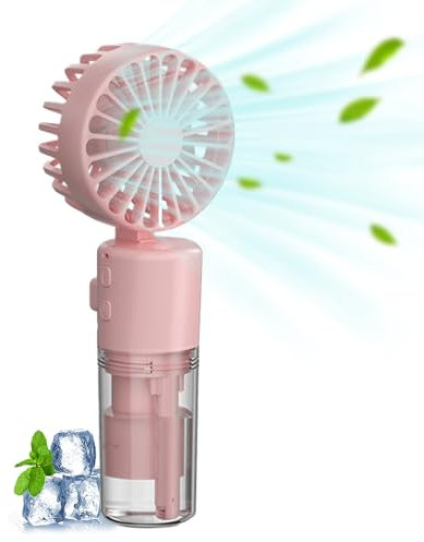 Portable Handheld Misting Fan - 4 Speed Adjustable Personal Cooling Device for Kids, Women and Men, Rechargeable USB Mini with Water Spray for Office, Outdoor, Travel, Camping (Pink)