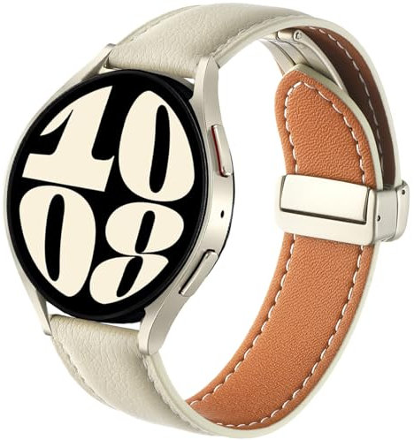 DEALELE Kompatibel mit Samsung Galaxy Watch 7 / FE / 6/6 Classic / 5/5 Pro / 4/4 Classic / 3 41mm / Active 2 / Huawei GT2 / GT3 42mm, 20mm Weiches Echtes Leder Ersatz Armbänder, Milch weiß