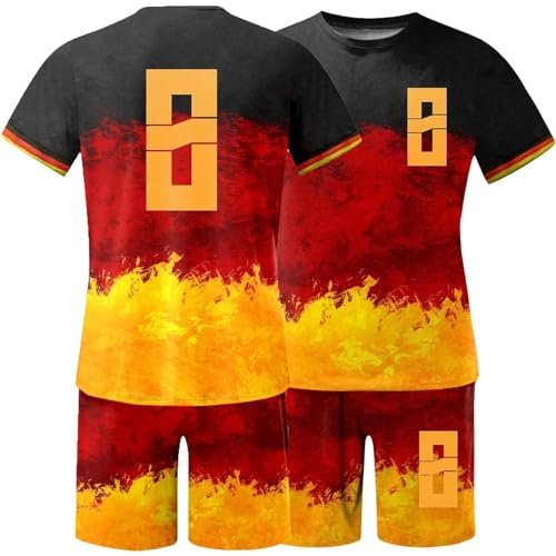 Deutschland Tshirt Herren mit Shorts Set Trikot für Germany Fans Supporter EM 2024 Fan Shirt Spielernummer Fanartikel T-Shirt und Shorts Zweiteiler Trainingsanzug für Herren Sommer Sportanzug