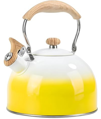 Whistling Tea Kettle, 2.5 L Teapot with Cool Touch Ergonomic Handle, Food Grade Stainless Steel Kettle Teapot for Stove Top (Gradient Yellow)