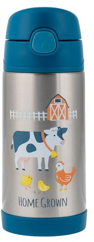 Stephen Joseph Double Wall Stainless Steel Bottles, Insulated Water Bottle for Kids Toddlers, Vacuum Insulated Bottle with Straw, BPA-Free Water Bottle – 11.8 Ounces, Farm