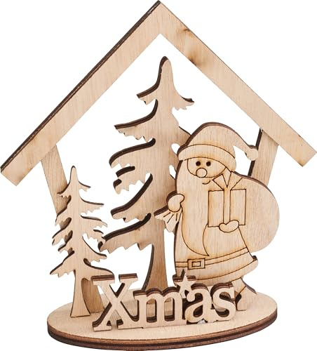 VBS Holz-Steckmotiv Xmas Bescherung 7-teiliges unbemaltes Sperrholz Bausatz 4.5x12x15 cm Weihnachtsdeko DIY Bastelset zum Bemalen und Zusammenstecken