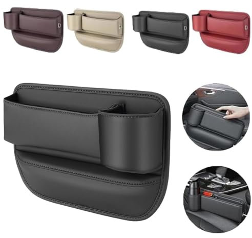 Autosilk Car Leather Cup Holder Gap Bag, Leather Car Seat Storage Box with Water Cup Holder, Seat Gap Storage Box, Car Seat Storage Bag for Glasses Phones Keys and Cards (Black,Passenger Seat)