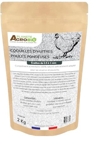 Coquilles d’huîtres Poules pondeuses de 0,5 à 1 mm (5 Kg)