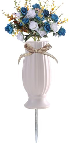 TFANUO Friedhofsvasen mit Spikes, Blumenhalter für Friedhof (1, Weiß)