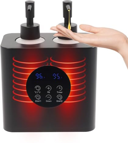 VonVVer Massageöl Wärmer 500ml 4 Flaschen mit LED Anzeige - Massageölwärmer mit zwei Ölflaschenspender 30℃-65℃ 100W for Salon, Haushalt (Schwarz)