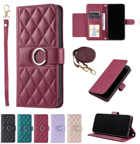Custodia per Huawei P smart FIG-LX1 FIG-LX2 FIG-LX3 FIG-LA1 Custodia Flip in pelle PU Sezione donna Design multifunzionale Contiene slot per carte di credito red