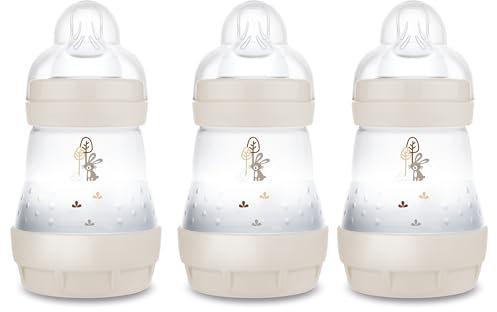 MAM Easy Start Anti-Colic Babyflasche | Milchflasche für Neugeborene | 94% Akzeptanz | 80% weniger Koliken | stillfreundliche Trinkflasche | Sauger Gr. 1 | 160ml | 0+ Mon | uni | Hase | 3 Stück