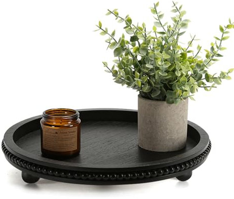 SYNCVIBE Bandeja decorativa de madera con cuentas para mesa de café, bandejas de madera rústica, centros de mesa, bandejas decorativas para decoración del hogar, mesa de cocina, bandeja de servir de