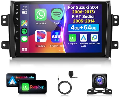 4G&64G 9 Autoradio Für Suzuki SX4 2006-2013/FIAT Sedici 2005-2014 mit Carplay Android Auto,1280 * 720,Android 13,Touchscreen Bluetooth RDS/FM Radio,GPS WiFi Navi/AHD Rückfahrkamera,Mirror link
