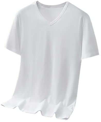 Generisch Camiseta grande para hombre, color blanco, camiseta básica de manga corta, monocolor, camiseta para correr, verano, cuello de pico, camiseta de ocio, vacaciones, deporte, entrenamiento