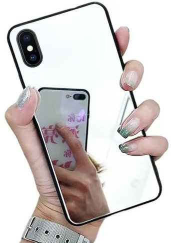 Black Frame Mirror Case for iPhone XS/X,Makeup Mirror Effect Bright Reflection Hard Back Bumper Rubber Phone Cover for Girls Women
