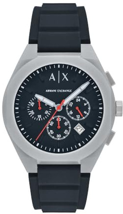 Armani Exchange Watch for Men, Quarz-Chronographenwerk und 44mm Gehäusegröße mit Silikonarmband