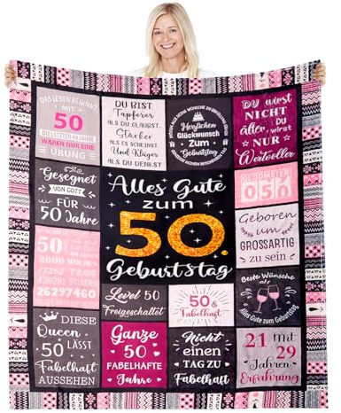 Geschenke zum 50 Geburtstag Frauen, 150x130CM Geburtstagsgeschenk Decke | Votoko Lustige Geschenkidee zum 50. Geburtstag von Frauen und Müttern Deko
