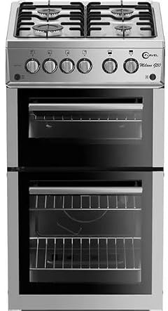 Flavel MLB52NDS 50cm Gas Cooker, Silver & Stainless Steel, 4 Burner Gas Hob, 54L Gas Oven, Separate Gas Grill, Push Button Ignition, A+ Rated