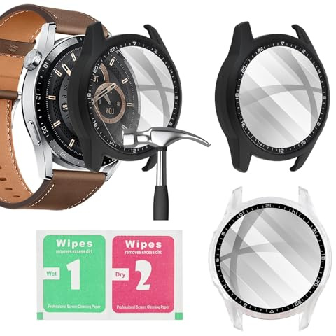 [3 pezzi] Pratico per l'orologio Huawei GT2 46 mm custodia protettiva - 9H ,fusibile sul PC - Protezione contro collisioni a 360 ° -2 nero ,1 trasparente - compatibile touchscreen e impermeabile