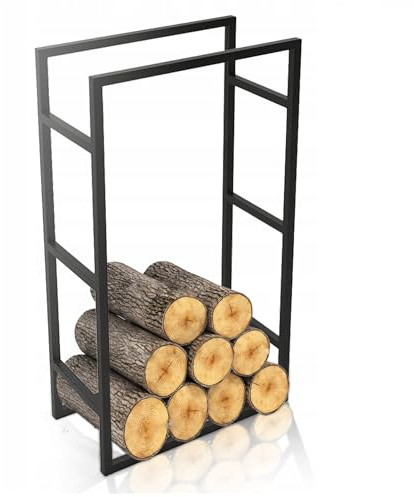 Kapaga - Kaminholzregal aus Metall, L25 x B60 x H100 cm, Schwarz Brennholzregal, Kaminholzhalter, Feuerholzregal, Kaminholzständer, Brennholz, ohne Verschraubung, ohne Montage
