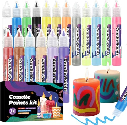 BARAKYEG 18 Stück Kerzenstifte Kerzen Bemalen Set mit Perlmuttartig,18 Farben15ml Wachsstifte für Kerzen,Taufkerze Selber Machen,Candle Pen Ideal für Kerzen verzieren,Gestalten Kerzenfarbe,Kerzenpen
