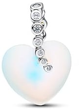 PANDORA Moments Sternschnuppe & Herz Charm-Anhänger aus Sterling-Silber mit Zirkonia und Glas, Kompatibel ME und Moments, 794143C01