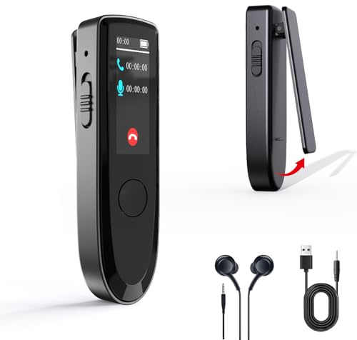 Denash Digitales Diktiergerät, Tragbares BT-Anrufaufzeichnungsgerät mit Rückenklemme für Besprechungen und Musikwiedergabe, Leicht und Kompakt, Geeignet für Professionelle Studenten (32G)