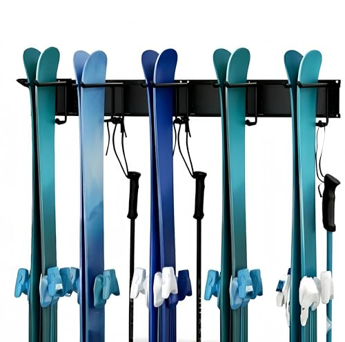 SopimusZ Scaffale da parete per sci, contiene 10 paia, supporto a parete per skateboard, supporto per sci per casa e garage, per deposito sci da parete, per garage, può contenere più di 300 libbre