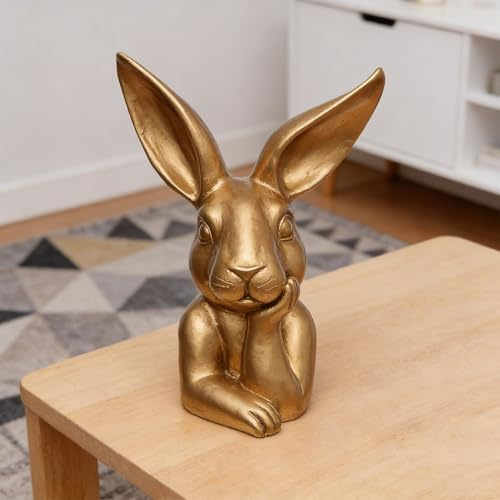 Generisch Putziger origineller Osterhase als Büste Hasenkopf als Osterdeko Polyresin Gold antik Vintage Optik,Hasenfigur zum Hinstellen,Große Osterhasen-Figur (Gold)