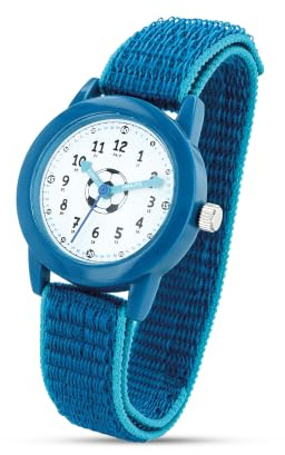 QBOS Kinder Lernuhr Armbanduhr für Jungen & Mädchen Uhr zum Lernen mit gut lesbarem Zifferblatt, Bequeme Kinderuhr für Grundschule, Alltag & Geschenk (Blau Fußball)