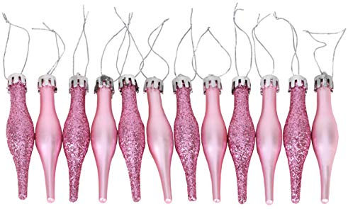 Toyland® 12 x 9cm BABY PINK/BLUSH PINK Glitter + Matt Droplet Christmas Tree Decorations