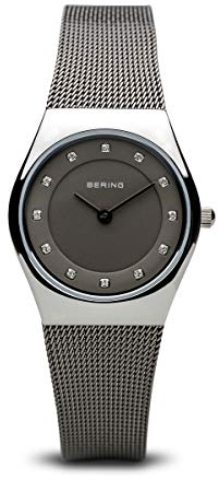 BERING Damen Quarz Uhr | Armbanduhr 27 mm silbernes Edelstahlgehäuse und graues Zifferblatt | Milanaisearmband | Saphierglas | 5 ATM | 11927-309