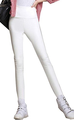 Harem Yoga Kunstleder Hose Damen Leder-Optik Look PU Leggings White M