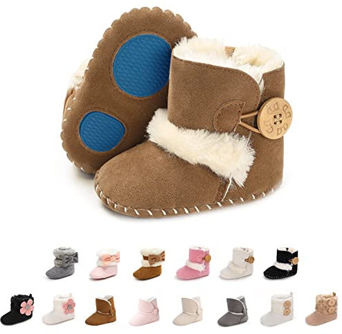 Stivaletti Invernali con Bottoni Design per Bambini Fondo Morbido Antiscivolo Stivali da Neve Bambino Cotone Piatto Pelliccia Scarpe Calde (12-18 mesi, Marrone)