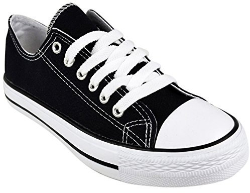 SHOPONLINE 192 Women's Canvas Lace-Up Plimsoll Flat Gym Sports Trainers Lightweight Shoes (4UK, Black)