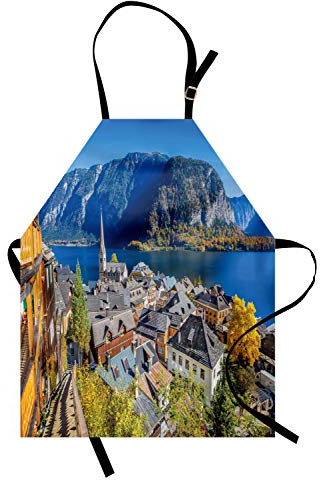 ABAKUHAUS Fallen Kochschürze, Historisches Bergdorf von Hallstatt Österreich Seasonal European Landscape View, Farbfest Höhenverstellbar Waschbar Klarer Digitaldruck, Mehrfarbig