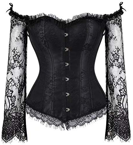 Josamogre Corset Tops for Women with Sleeves Bustier Tank Overlay Lace Floral Sexy Cosplay Costume Halloween