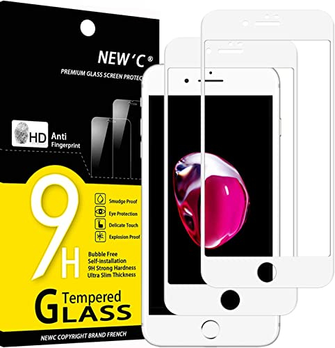 NEW'C Protector de Pantalla de Cristal blindado, Compatible con iPhone 7 y iPhone 8 y iPhone SE 2020 (4,7 Pulgadas), 3D, dureza 9H, 0,33 mm, Ultra Transparente, Protector de Pantalla HD