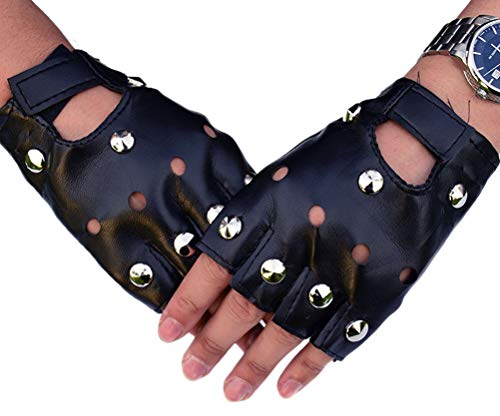 Einsgut fingerlose Handschuhe Fingerlose Gothic PU Leder Handschuhe für Cosplay Kostüm Fahrrad Sports Handschuhe mit Nieten