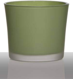 INNA-Glas Tiesto de Cristal Alena, cilíndrica/Redonda, Verde Hierba Mate, 12,5cm, Ø14,5cm - Macetero - Maceta