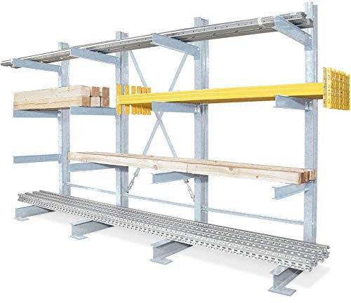 Kragarmregal feuerverzinkt, einseitig, BxTxH 3100x740x2000, 3 Regalfelder, 4 Ebenen, Tragkraft/Fachebene 1800 kg