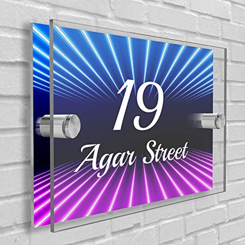Personalised House Number Plaque in Rectangle shape Glass Effect Acrylic Sign Door Plate Wall Display in Premium Quality 2 Part Acrylic- Choose Your Own Design & Font (3D Style)